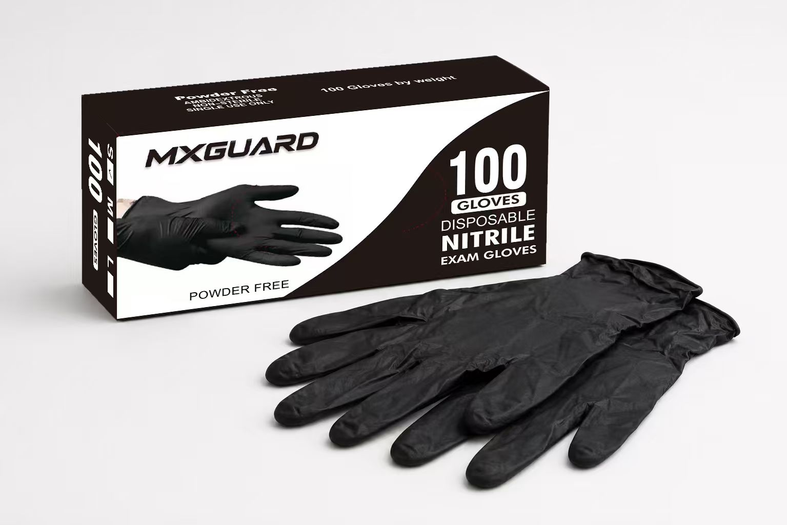 MXGUARD black box with black nitrile exam gloves